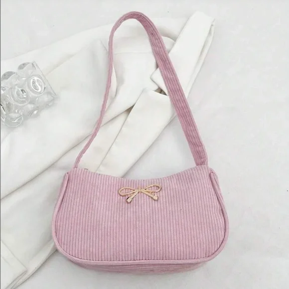 ⚠️Clearance Gold Bow Accent Pink Lightweight Women's Shoulder Bag - Picture 3 of 8